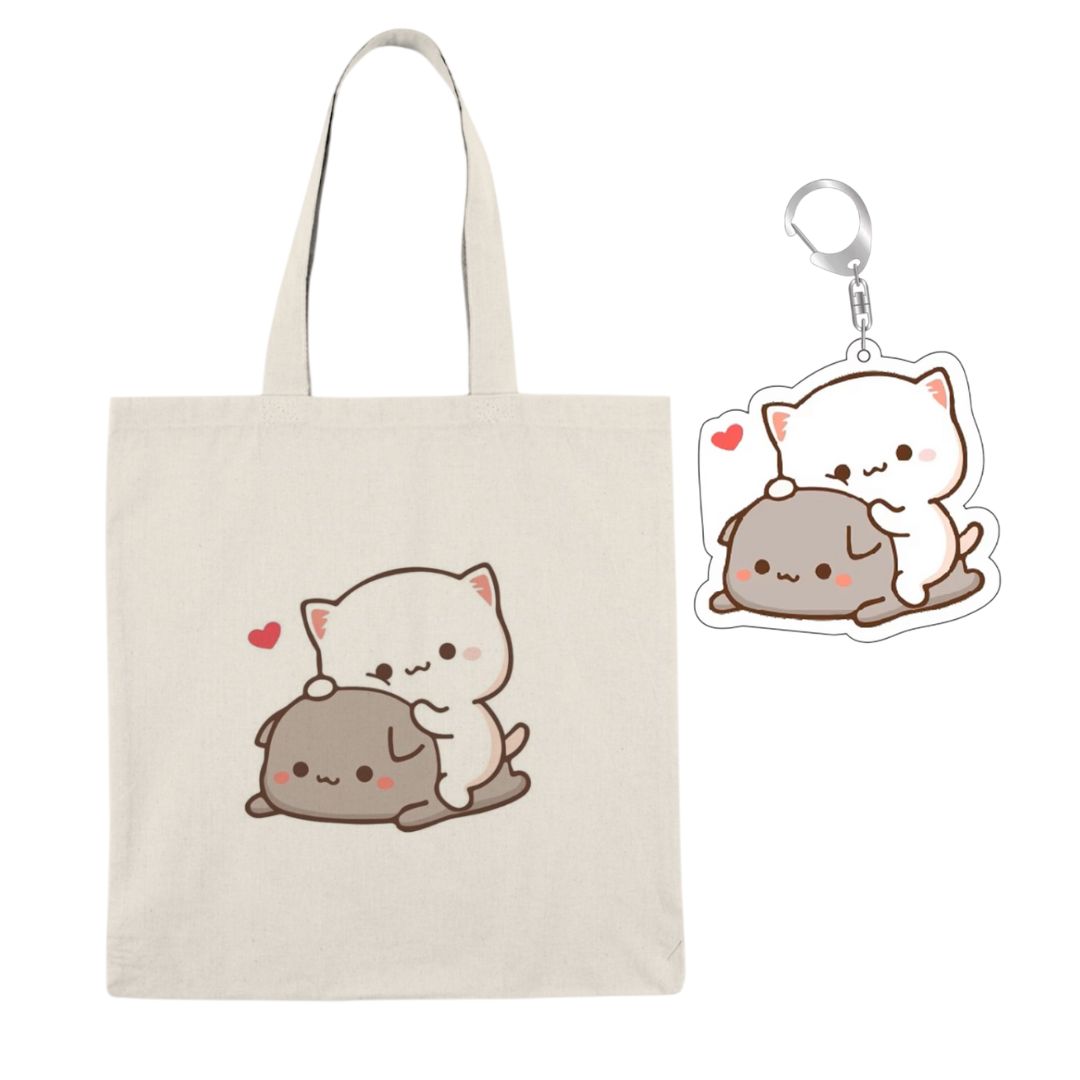 Promo Tote más llavero goma y peach